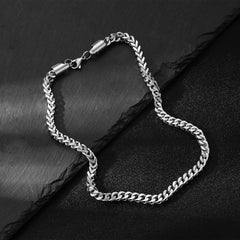 1Pc Size 3mm-5mm Gold/Silver Color 316L Stainless Steel Franco Fox tail Chain Necklace W detail view
