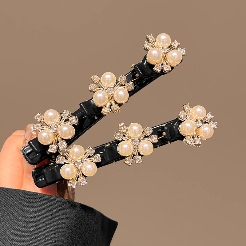 2pcs Korean Style Rhinestone Braided Hair Clip for Woman Elegant Temperament Duckbill Clip Fashion Girl's Side Clip Hairpin
