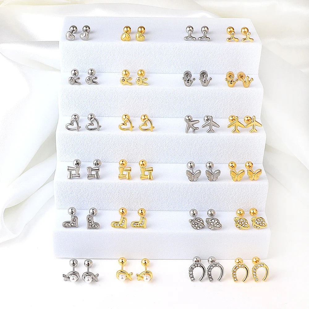 LUXUSTEEL Mini Cute Stainless Steel Stud Earrings Women Girls Heart Butterfly Rabbit alternate view
