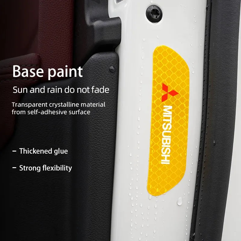 4Pcs Car Door Safety Warning Sticker Reflective Mark Decal | For Mitsubishi Lancer Ral close-up view