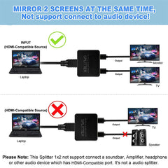 4K HDMI-compatible 1x2 Splitter Switch for Box PC Monitor Projector Laptop 1 in 2 Out close-up view