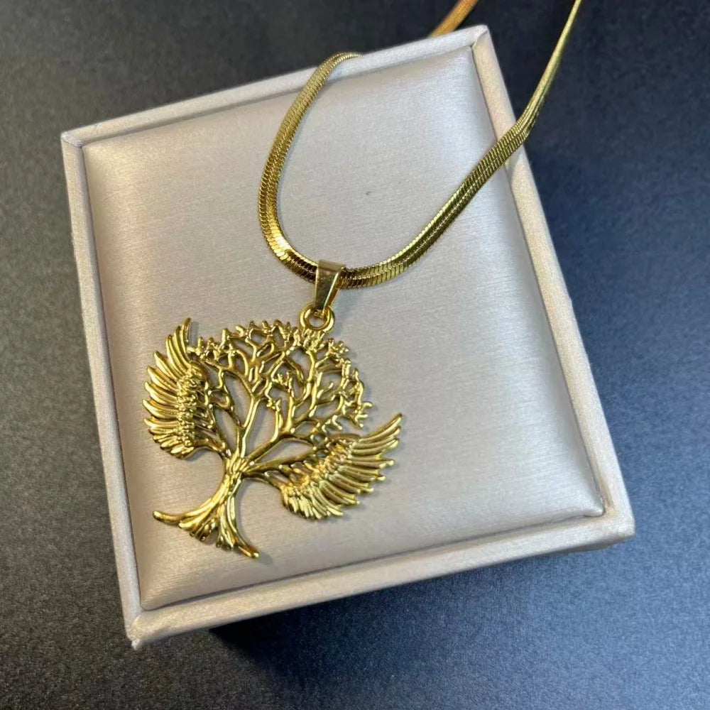 Tree of Life Pendant Necklace | Stainless Steel Family Tree Jewelry for Men and Women close-up view