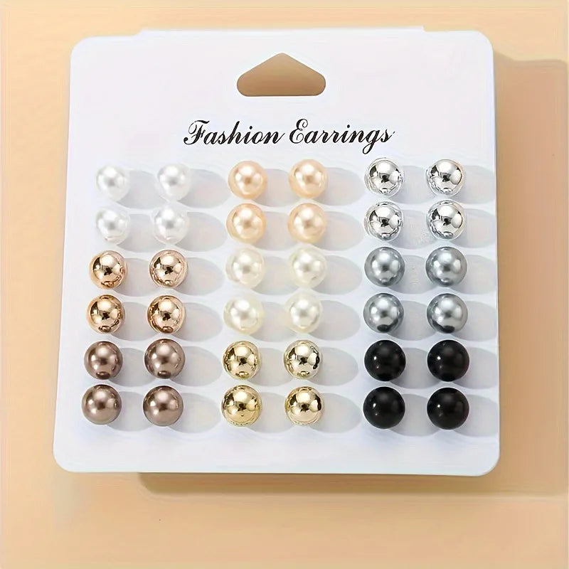 18 Pairs Multi-Color Imitation Pearl Stud Earrings Set
