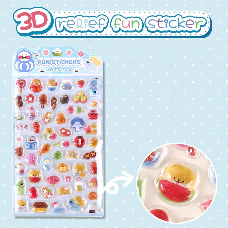 6-Style Japanese 3D Cute Stickers | Crystal Embossed Design for DIY Crafts lifestyle view