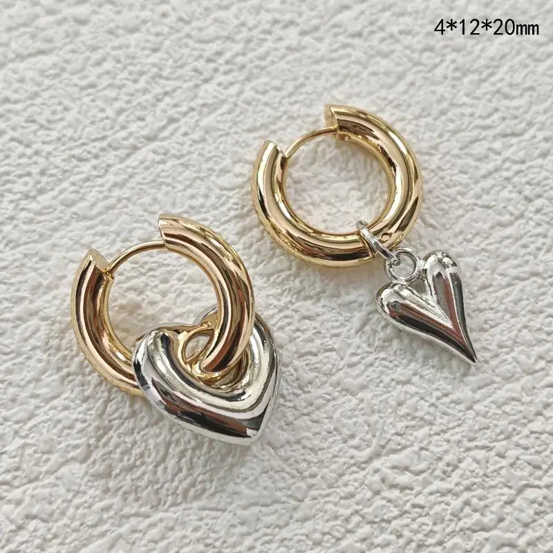 Fashion Heart Pendant Ear Buckle Fashionable Irregular Crystal Tassel Earrings Sweet C close-up view