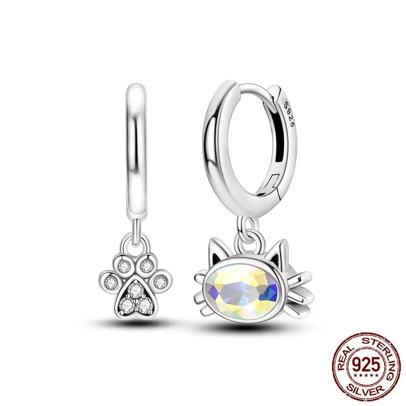 Luminous Shell Women Earrings Original 925 Sterling Silver Pave CZ Star Moon Hoop Ear alternate view