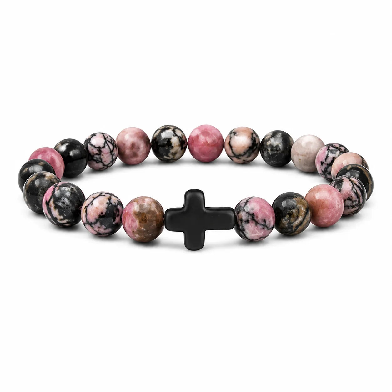 Prayer Men Natural Stone Wood Beads Rosary Hematite Cross Bracelets Onyx Meditation Brac detail view