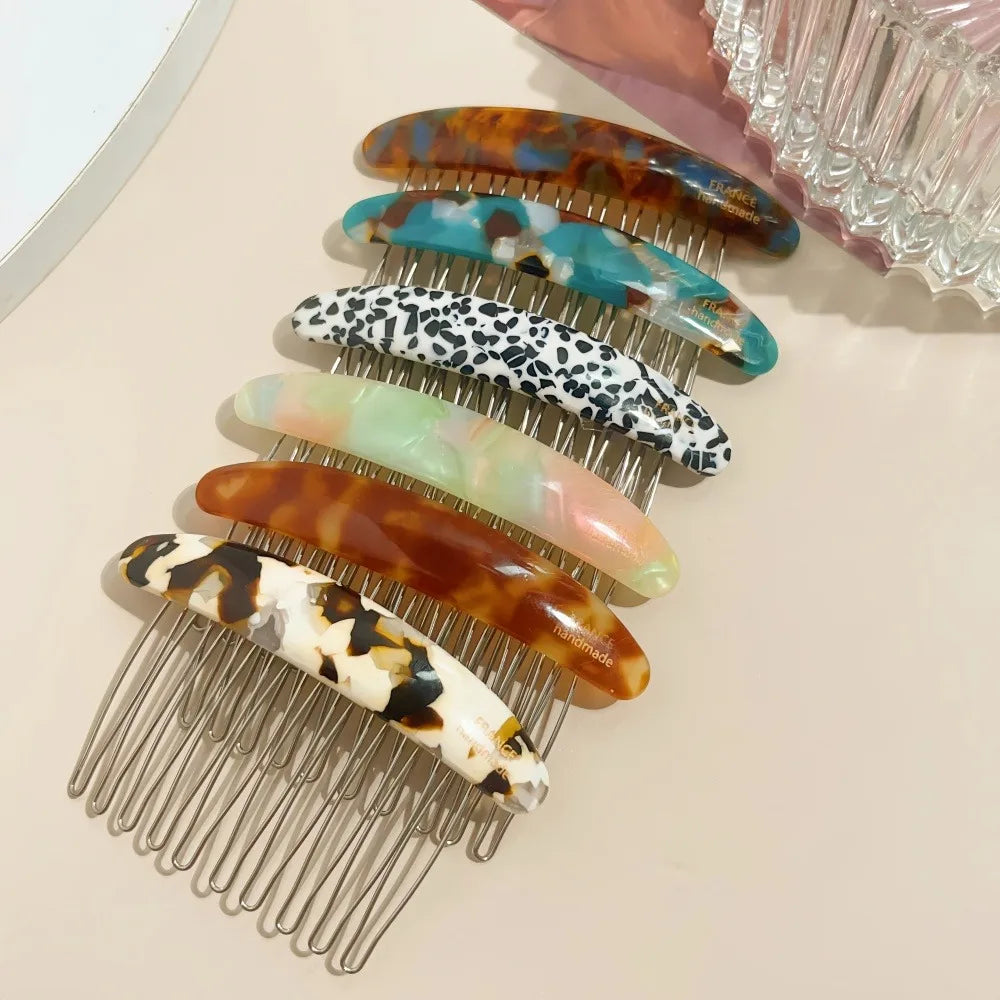 1/2pcs Acetate Metal Hair Combs Clips for Women Girls Side Bangs Upside-down Hairpins close-up view