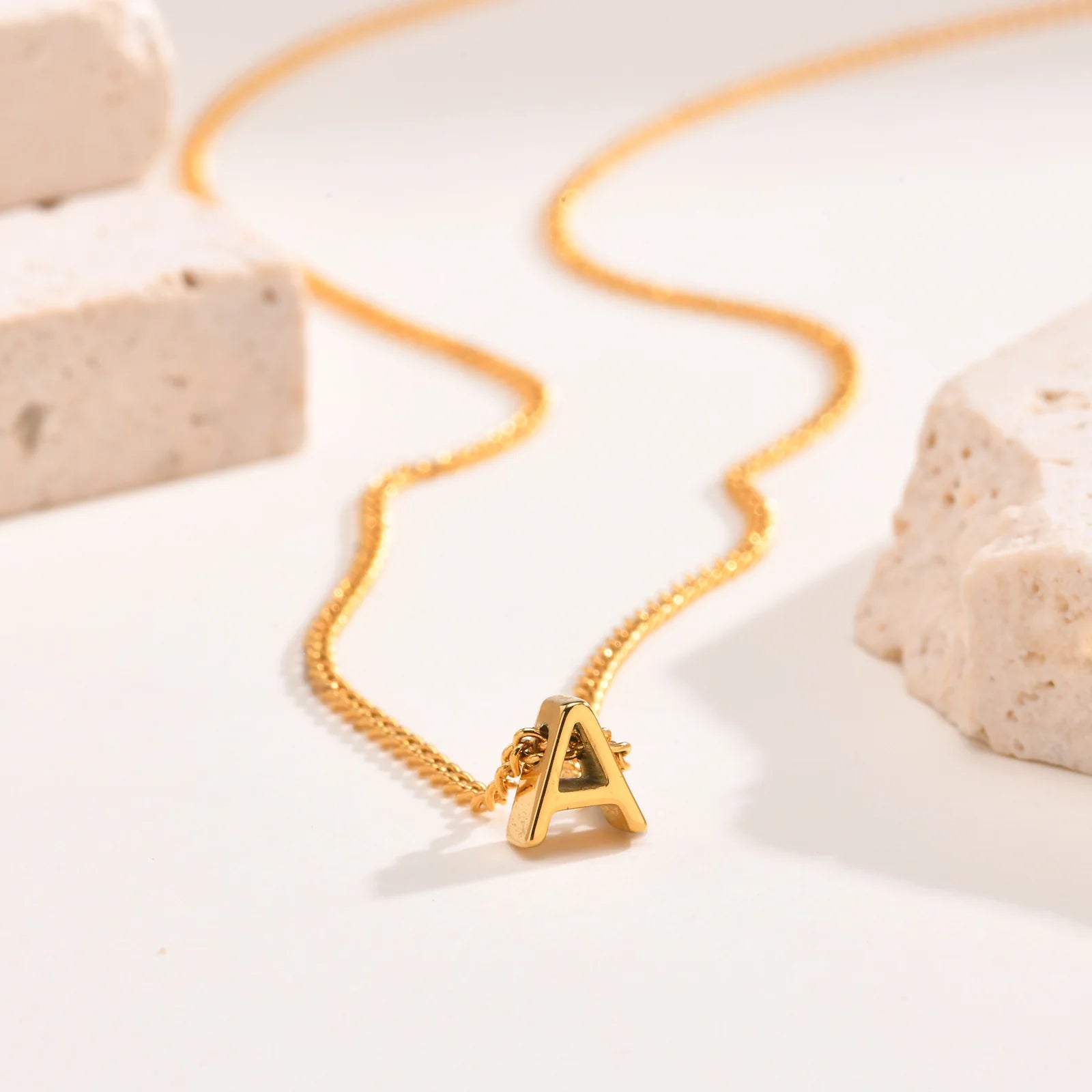 Vnox Chic Tiny A-Z Letters Necklaces for Women Girls, Gold Color Stainless Steel Init lifestyle view