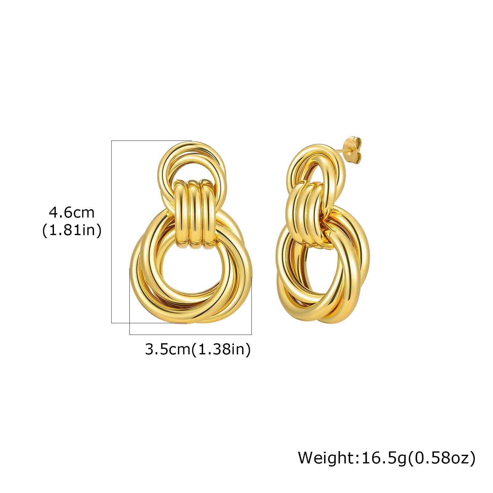 18K Gold Twist Knot Stud Earrings | Geometric Textured Screw-Back Earrings for Women alternate view