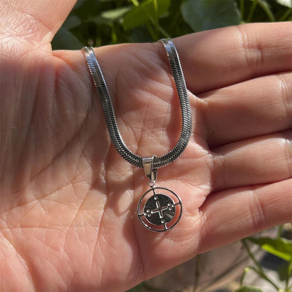 Stainless Steel Jesus Cross Necklace | Christian Pendant Jewelry for Men and Women close-up view