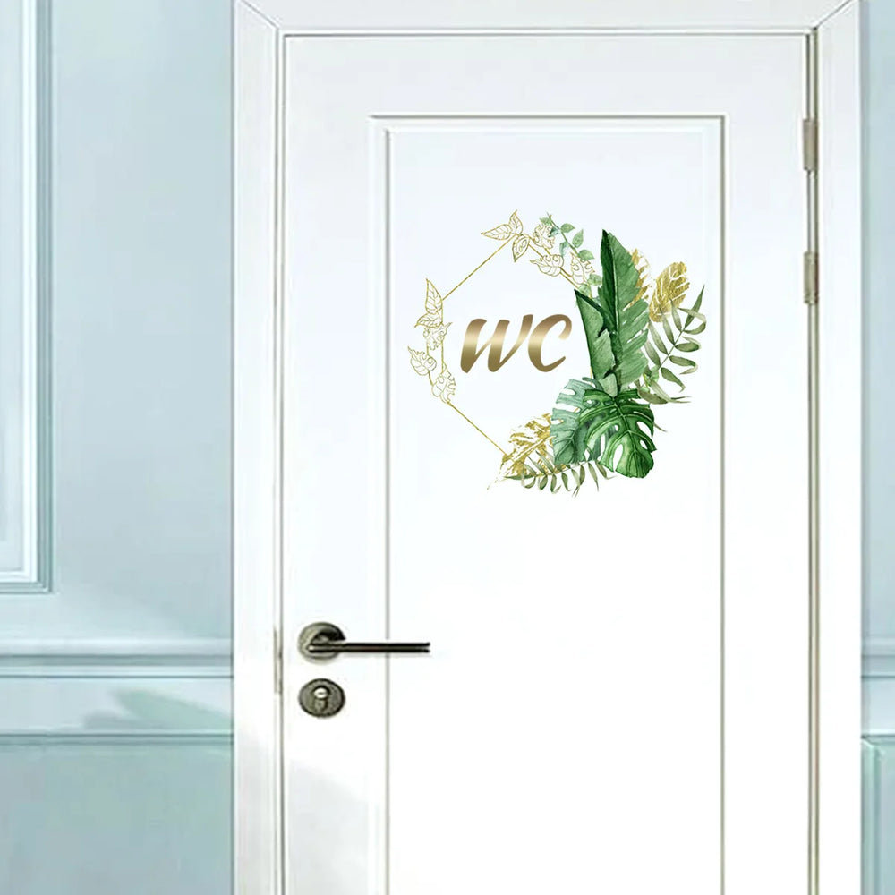 Green Plants WC Wall Sticker | Waterproof Vinyl Bathroom Decoration detail view