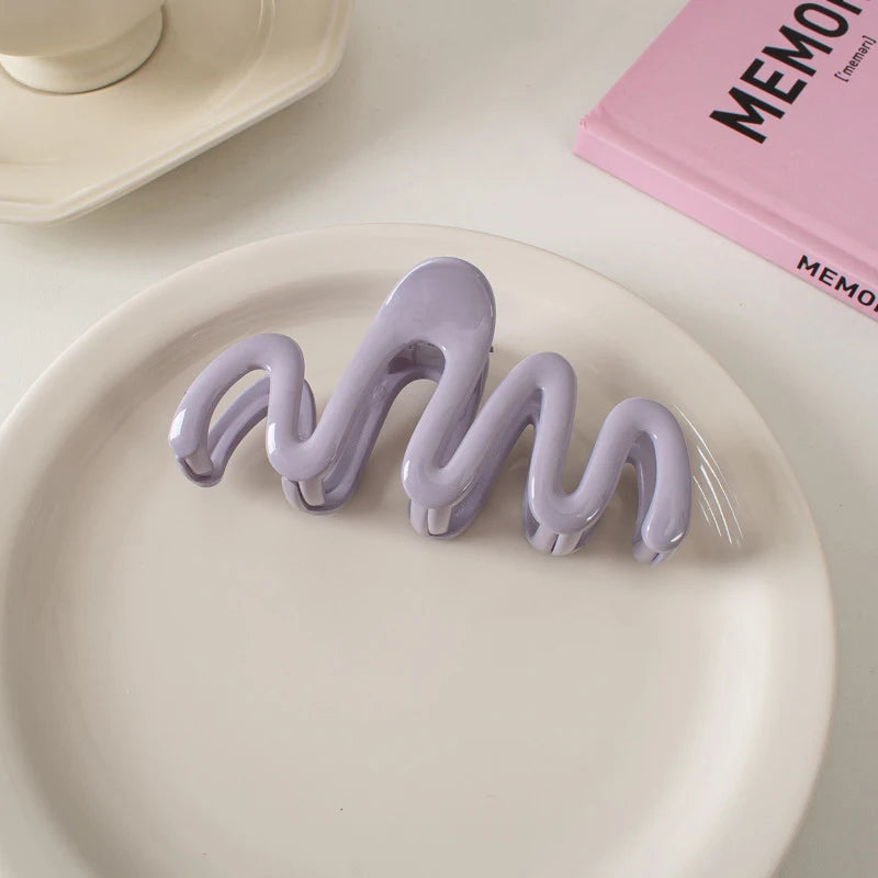 Dopamine Creamy Color Geometry Wave Line Back Head Hair Claw Hair Claw Clip Women Girl close-up view
