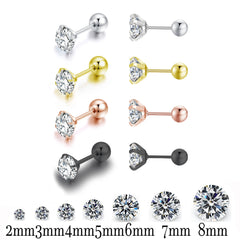 Stainless Steel Titanium Tragus Stud Earrings | 4 Prong Zircon Crystal Cartilage Jewelry