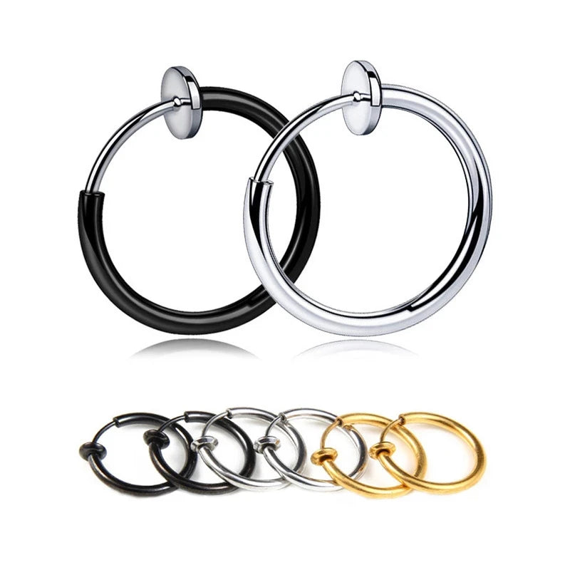 1 Pair Punk Stealth Clip On Earrings | No Hole Ear Cuff and Helix Ring Set