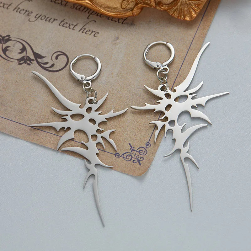 Fashion Trend Silver Color Irregular Spike Hanging Earrings for Men and Women Unique lifestyle view