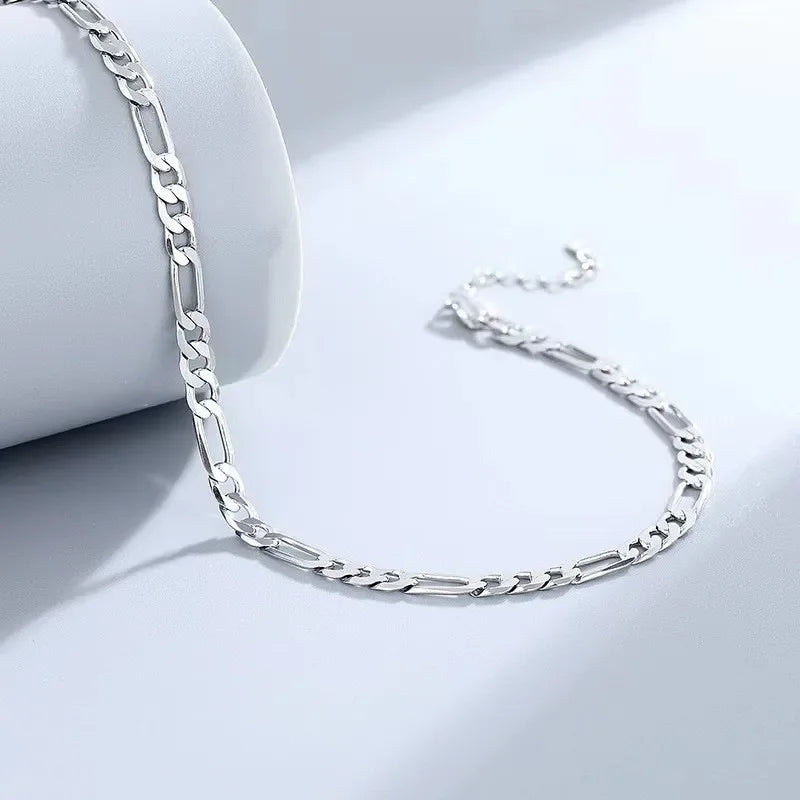 Hot Luxury 925 Sterling Silver Bracelets Anklet Y2K 4MM Chain for Women Men Wedding Pr close-up view