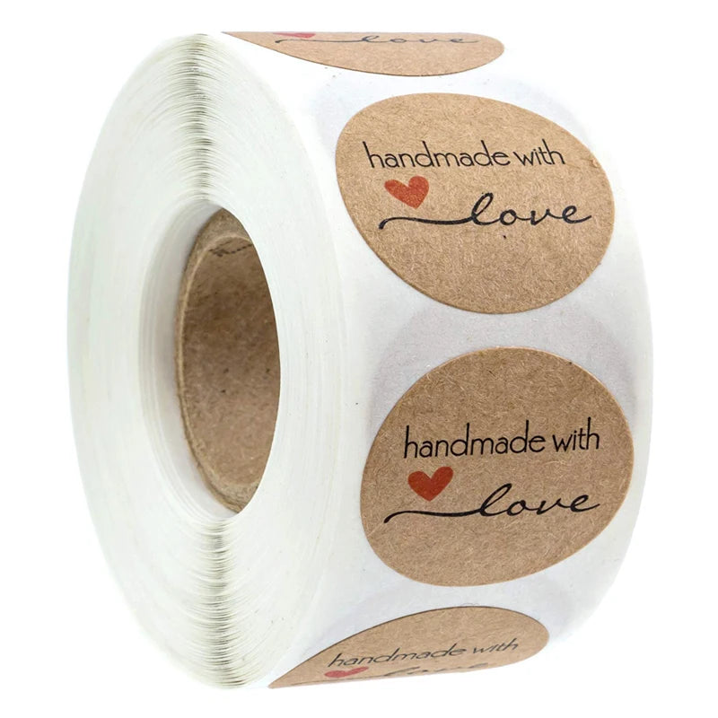 Vintage Kraft Paper Stickers | Handmade With Love Thank You Labels for Packaging and alternate view