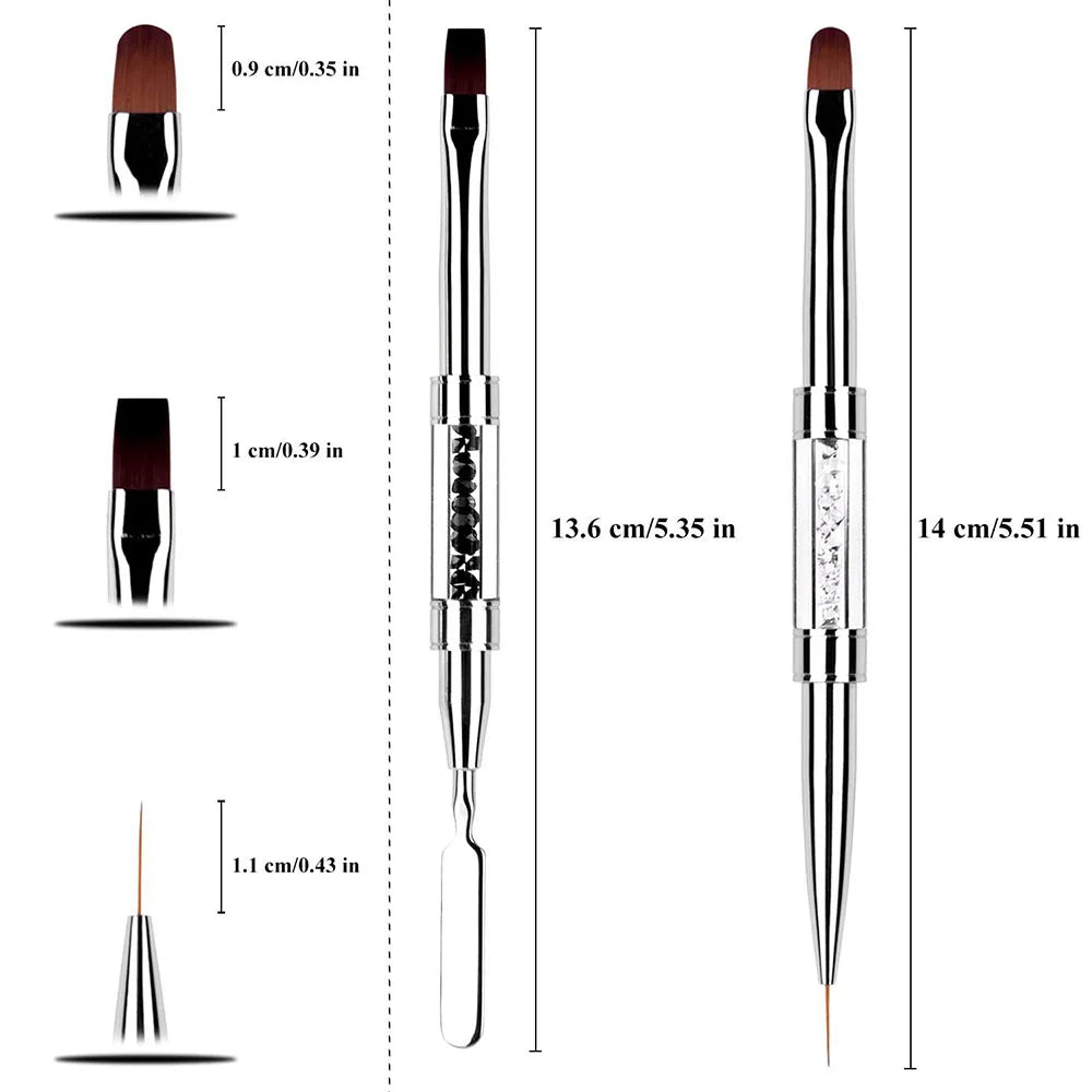 Dual-Ended Hard Nail Art Brush Builder Gel Rhinestone Handle French Tip for Manicur additional angle