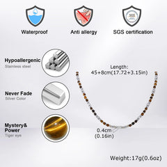 Vnox Stainless Steel Natural Stone Beaded Necklace | Trendy Adjustable Choker for Men close-up view