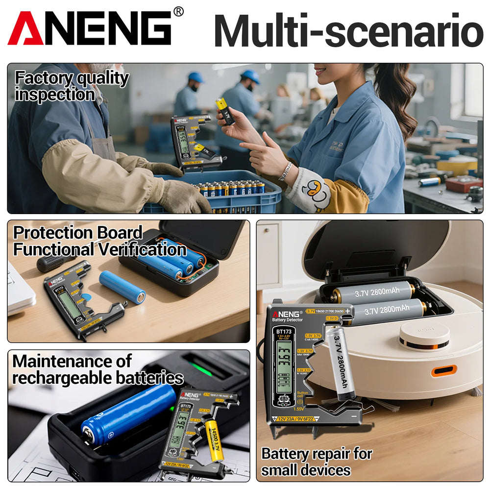ANENG BT173 Universal Digital Battery Tester | 18650/AA/AAA/9V/12V Button Battery Level detail view