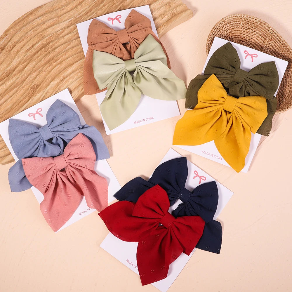 2Pcs/set Sweet Solid Bowknot Hair Clips for Women Girls Print Bows Hairpins Barrettes Duckbill Clip Headwear Hair Accessories