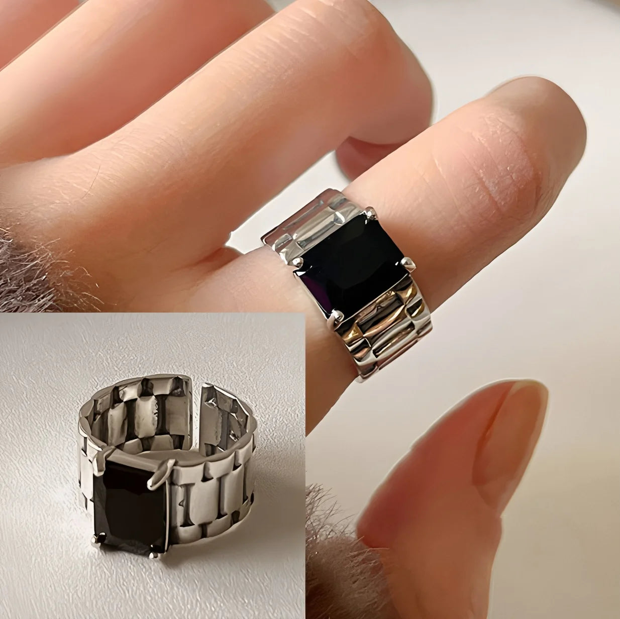 PANJBJ 925 Sterling Silve Multilayer Irregular Geometric Ring for Women Simple Charm Retro Jewelry Gift