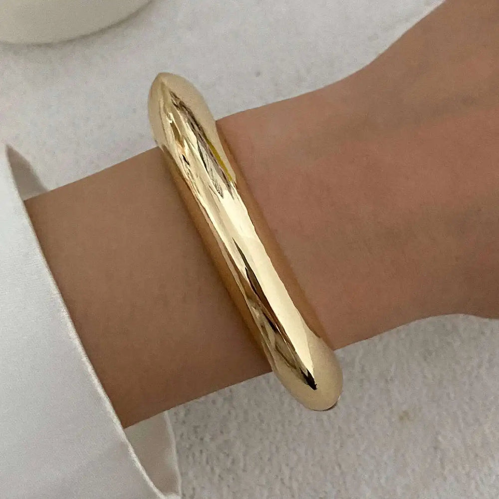IngeSight.Z Vintage Irregular Resin Wide Bangle Bracelet Women Punk Geometric Wide Metal detail view