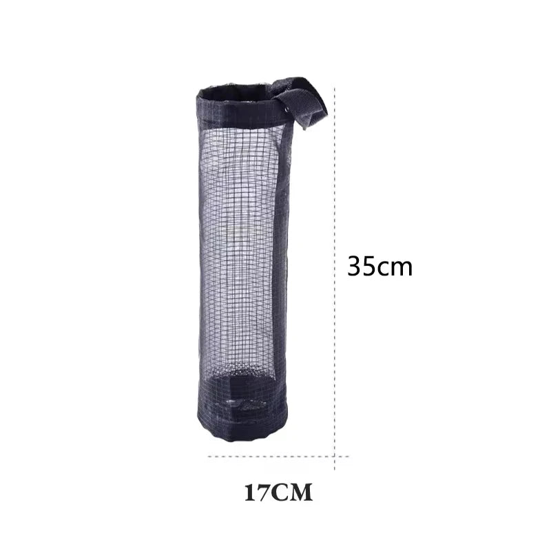 1pc Grey Sundries Bag Storage Wall Mount Mesh Plastic Bags Dispenser Hanging Reused additional angle