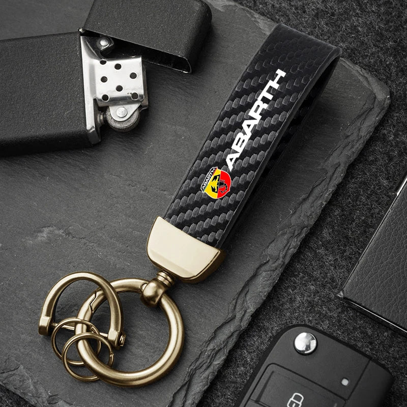 Fashion Carbon Fiber Car Keychain | Microfiber Leather Key Ring for FIAT Models detail view
