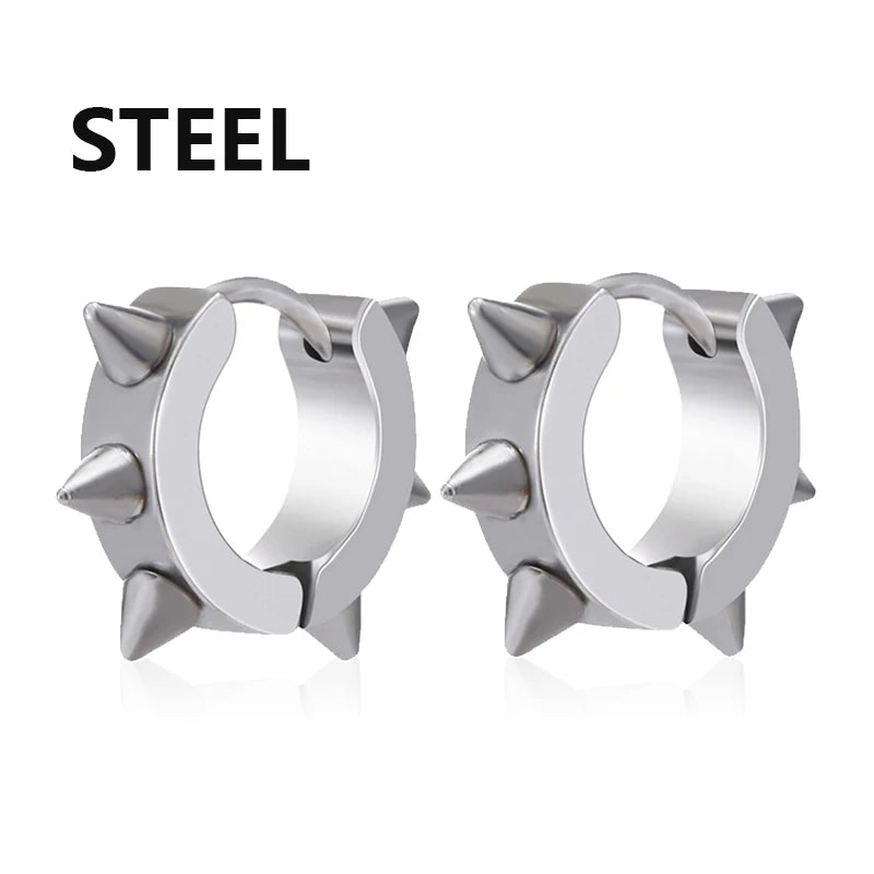 1Pair Punk Stainless Steel Spiky Thorn Stud Earrings | Unisex Gothic Hip Hop Jewelry detail view