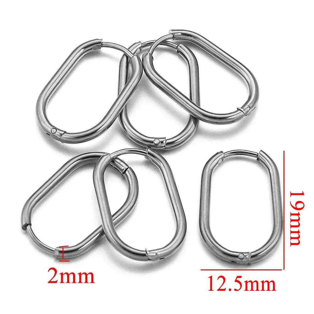Gold Plated Rectangular Hoop Earrings | 6pcs Stainless Steel Jewelry Findings for DIY close-up view