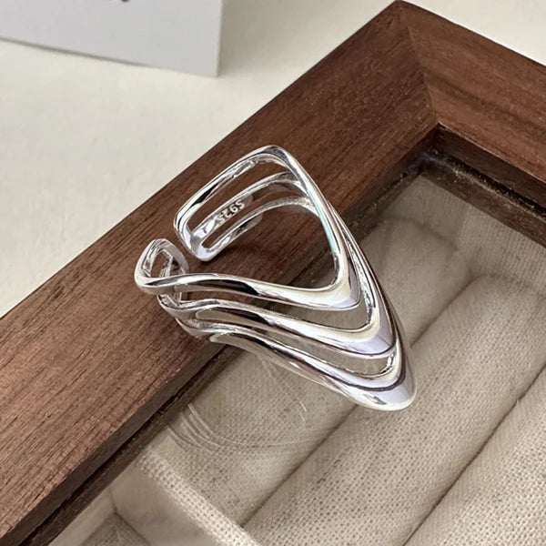 VENTFILLE 925 Sterling Silver Trend Arched Wide Ring For Female Geometry Punk Desig additional angle