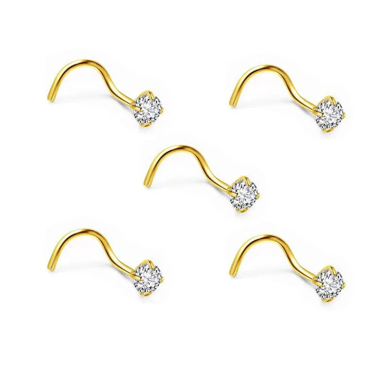 1/3/5Pcs Minimalist Curved Bar Nose Studs Stainless Steel CZ Inlaid Nose Piercing J additional angle