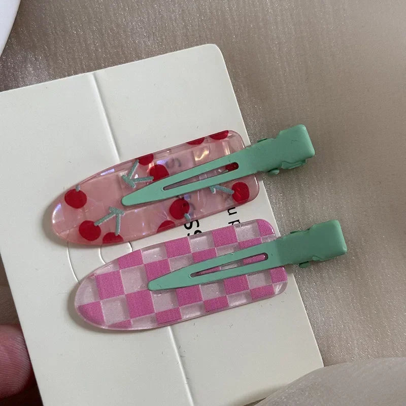 2pcs Candy Color Fruit Side Clips No Crease Seamless Acrylic Hairpins Barrettes Broken Hair Fixed Clips Girls Hair Accessories