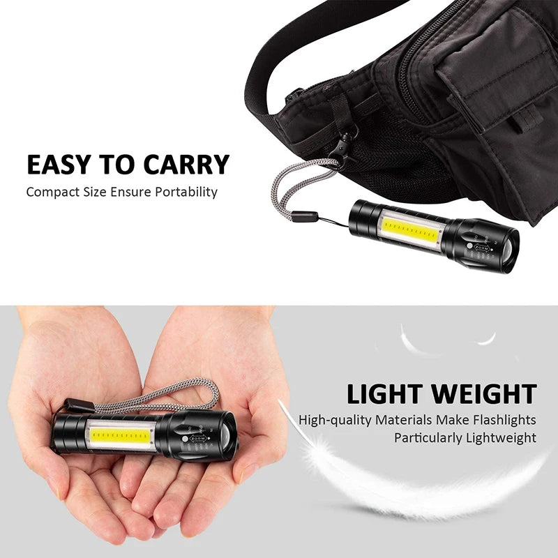 Portable Zoomable Strong LED Flashlight | Rechargeable Mini Torch for Camping and Emerge detail view
