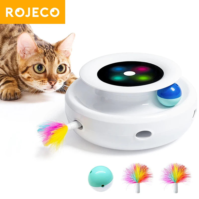 Automatic Feather Teaser and Fun Ball Interactive Toy