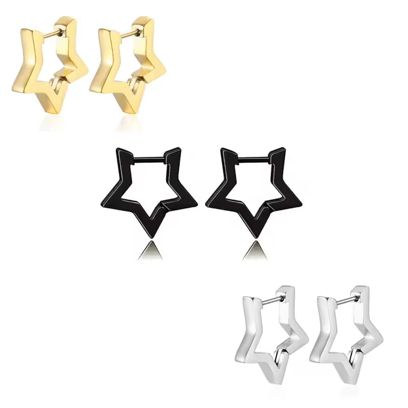 Unisex Stainless Steel Rectangular Hoop Earrings for Men Women Punk Rock Triangle Hug lifestyle view