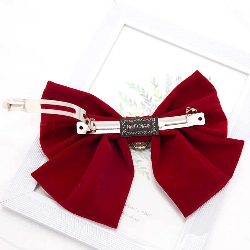 French Beautiful Barrette for Woman Black Elegant Velvet Ribbon Bowknot Party Hairpins Hair Accessories