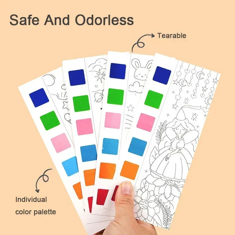 Kids Portable Watercolor Painting Book Paint With Water Brush Gouache Graffiti Picture close-up view