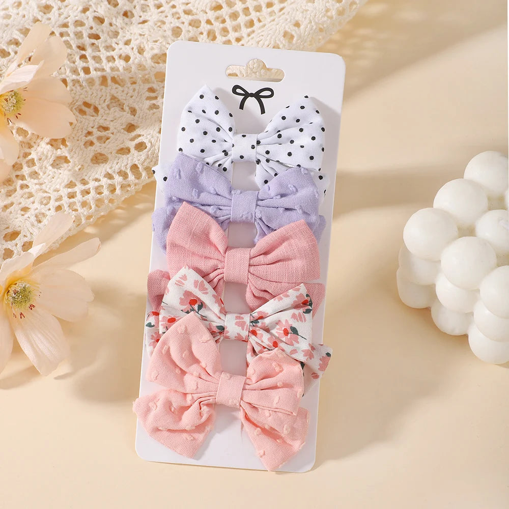 4Pcs/Set Sweet Hair Bows Hair Clip Children Lovely Bowknot Hair Pins for Baby Girls Hair Accessories Print Hollow Hairgripe Gift