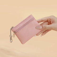 Mini Leather Card Holder Wallet | Compact Zipper Coin Purse for Women close-up view