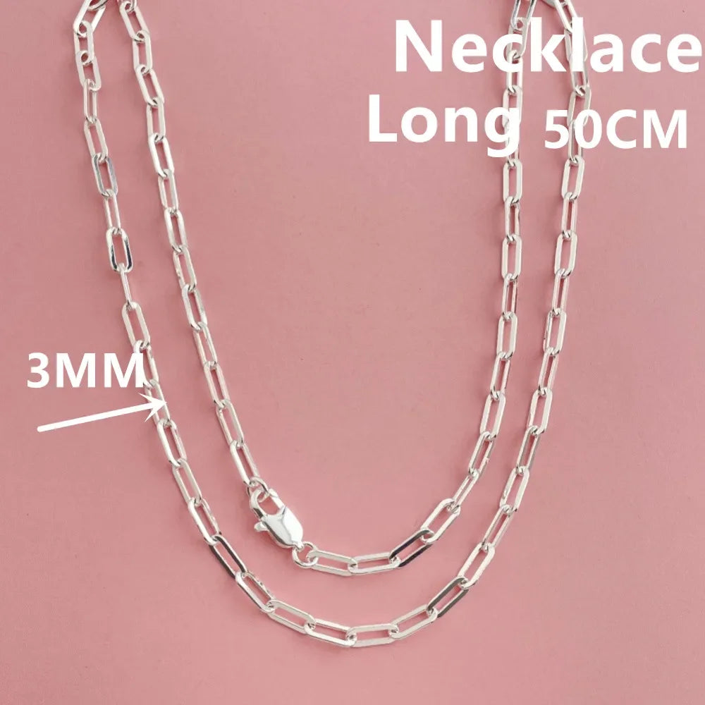 45-60cm Wholesale 925 Sterling Silver 3mm Wide Paper Clip Necklace for Boys Girls Wome close-up view