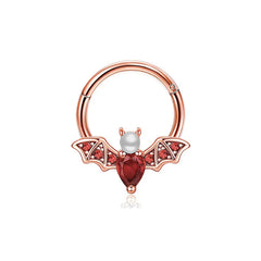 1Pcs 16G Halloween Bat Septum Nose Ring Inlaid Shiny Zircon, Sweet Hinged Nose Ring Se close-up view