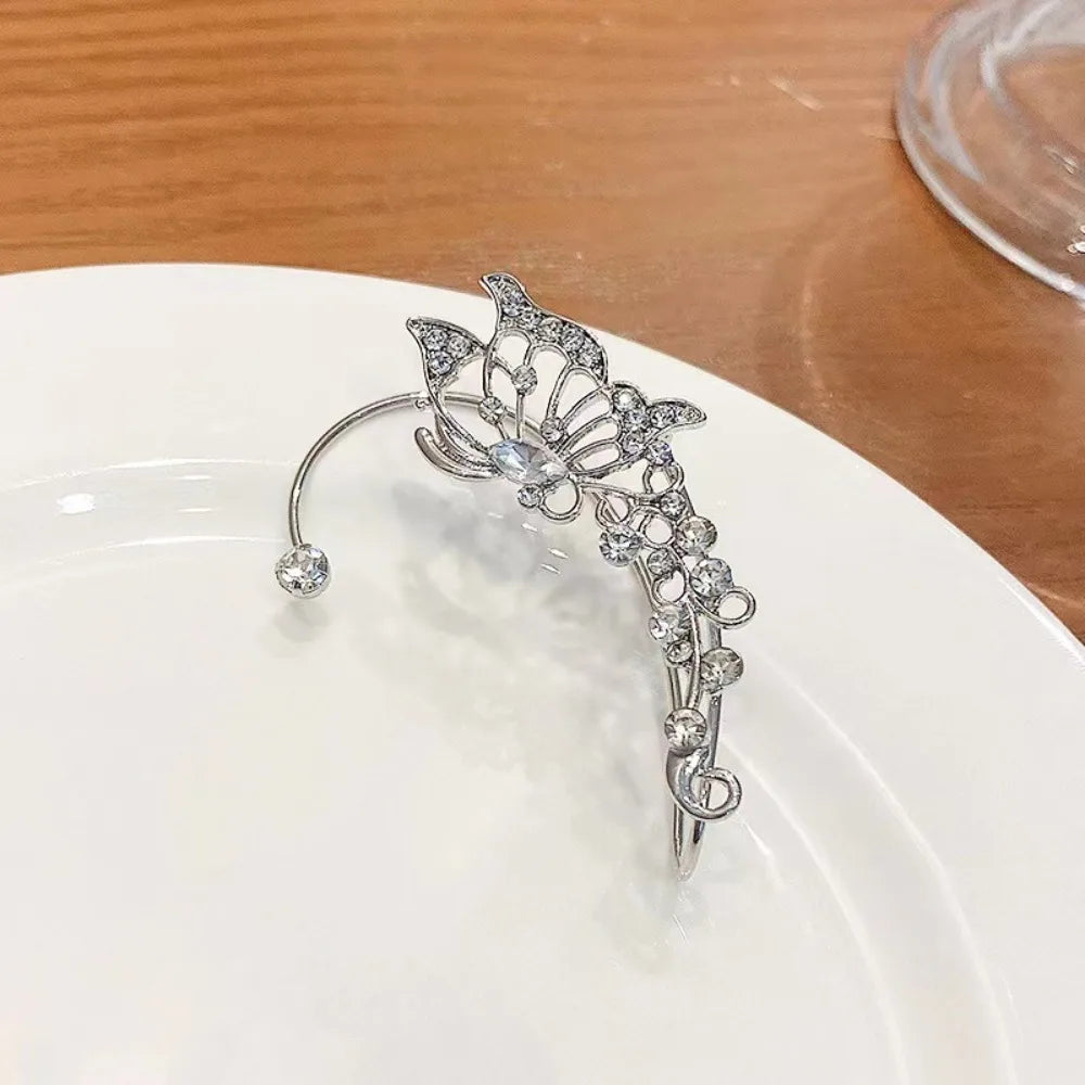 Sparkling Crystal Elf Butterfly Ear Cuff Without Piercing Clip Earrings Elegant Ear additional angle