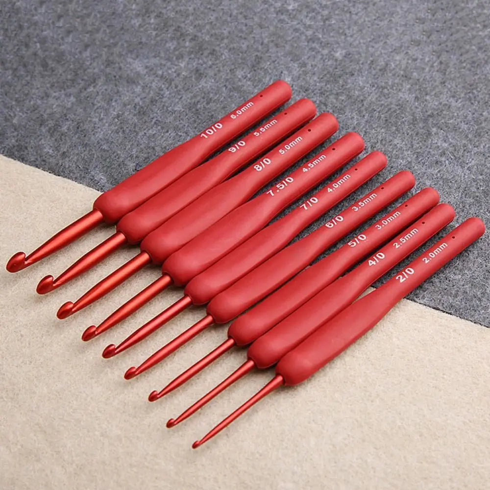 1Pcs Red Crochet Hook Silicone Handle Aluminum Hand Knitting Needles Crocheting Weave lifestyle view