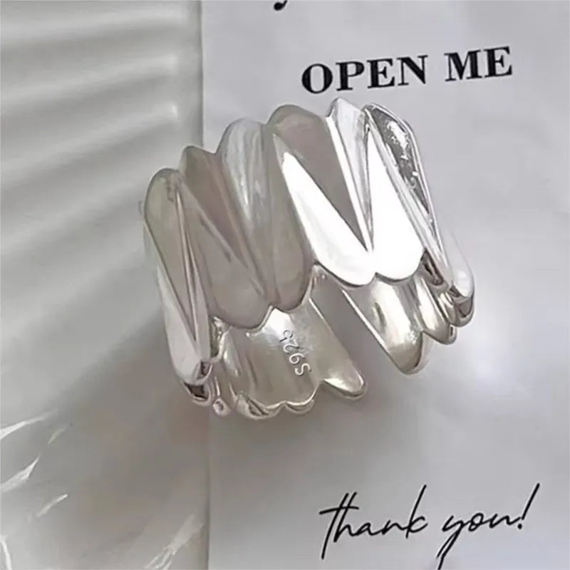 PANJBJ 925 Sterling Silve Multilayer Irregular Geometric Ring for Women Simple Charm R close-up view
