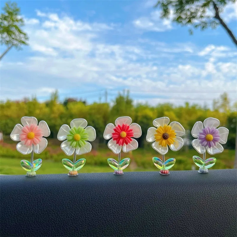 Cute Shaking Flower Car Dashboard Ornament, Bobblehead Auto Interior Decoration Universal Car Decor Accessories