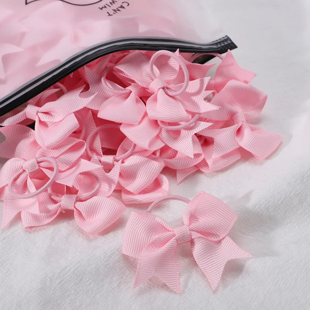 10Pcs/lot Grosgrain Ribbon Pigtail Hair Bows Elastic Hair Ties Hair Bands Holders G additional angle