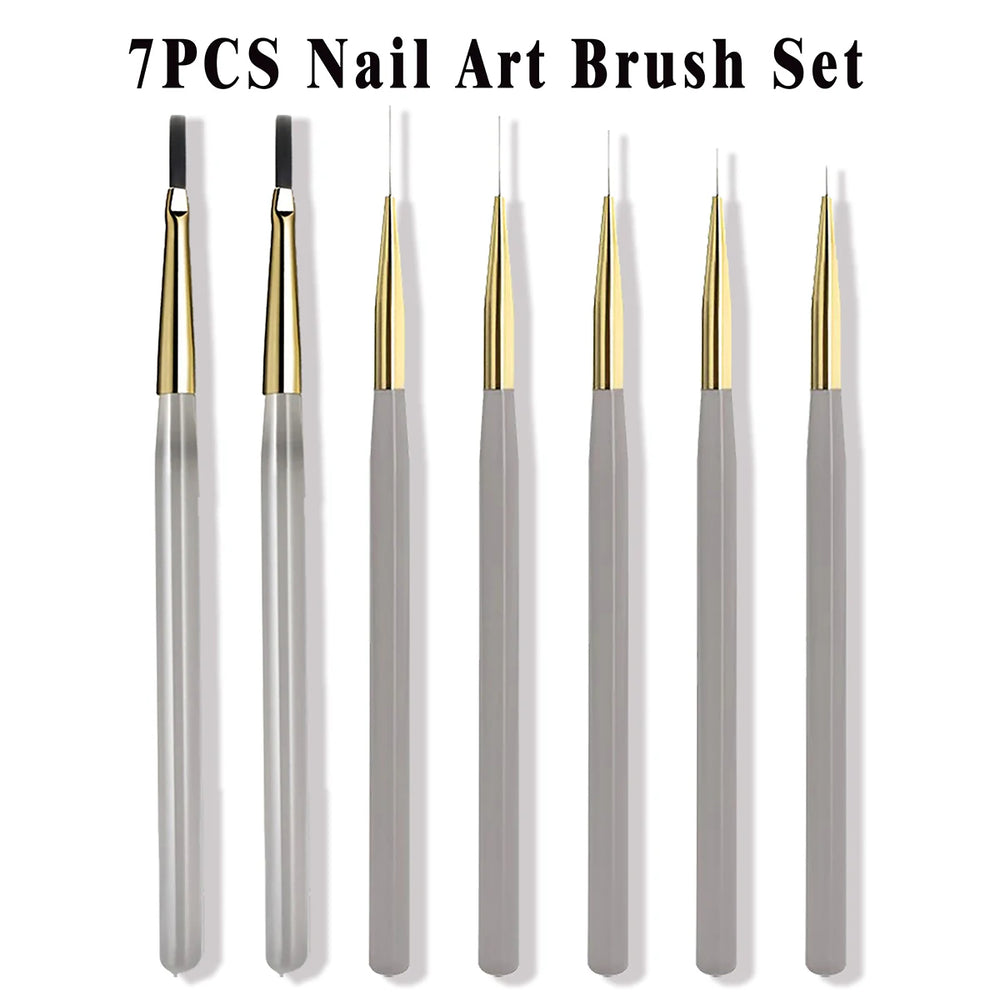 1/2/5Pcs French Plaid Nail Art Brush Set Ultra-Fine Liner Flat Brush for Grid Pattern lifestyle view